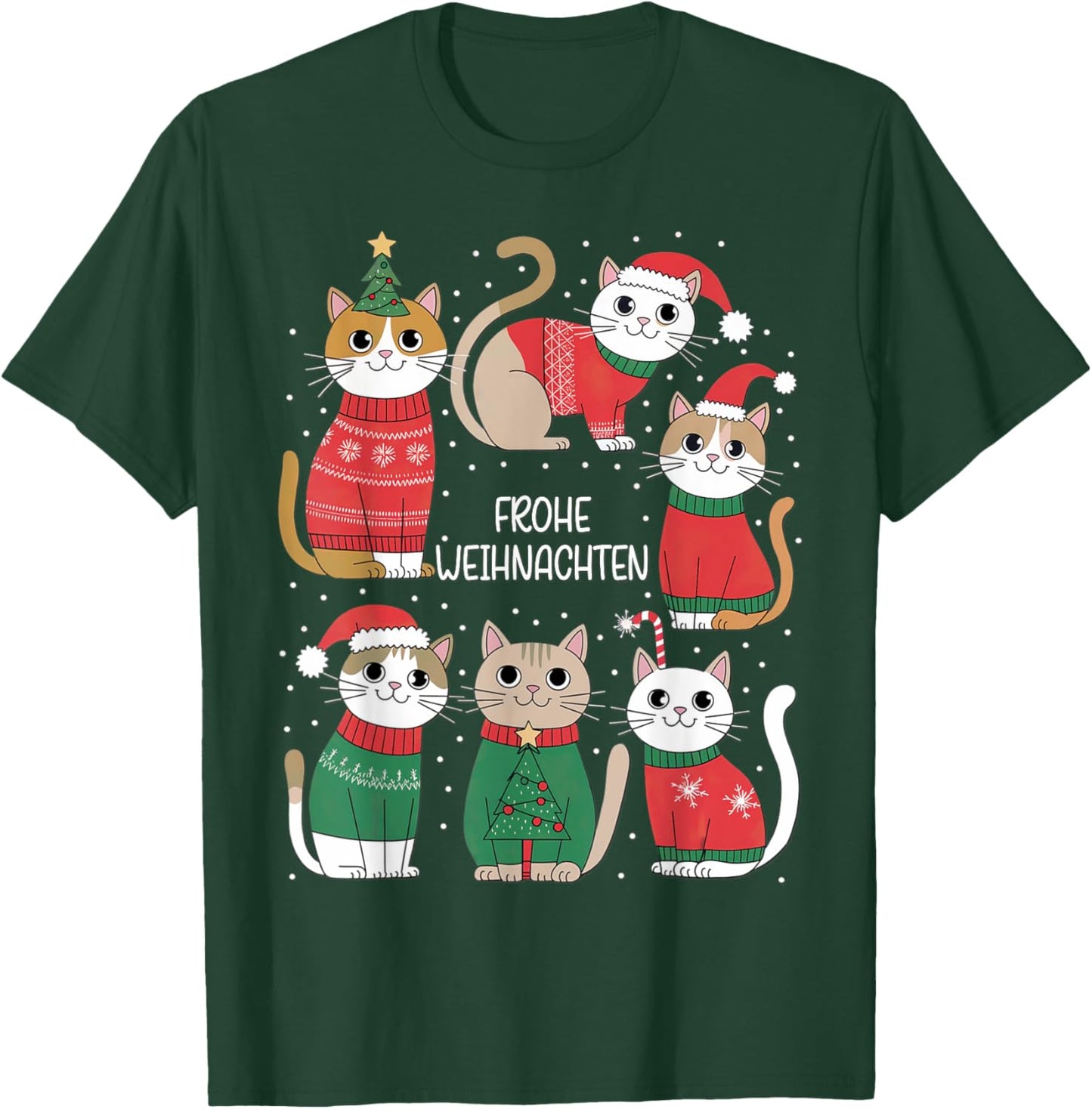 Frohe Weihnachten German Christmas Cats Cute Festive Holiday T-Shirt - T-Shirt | Forest