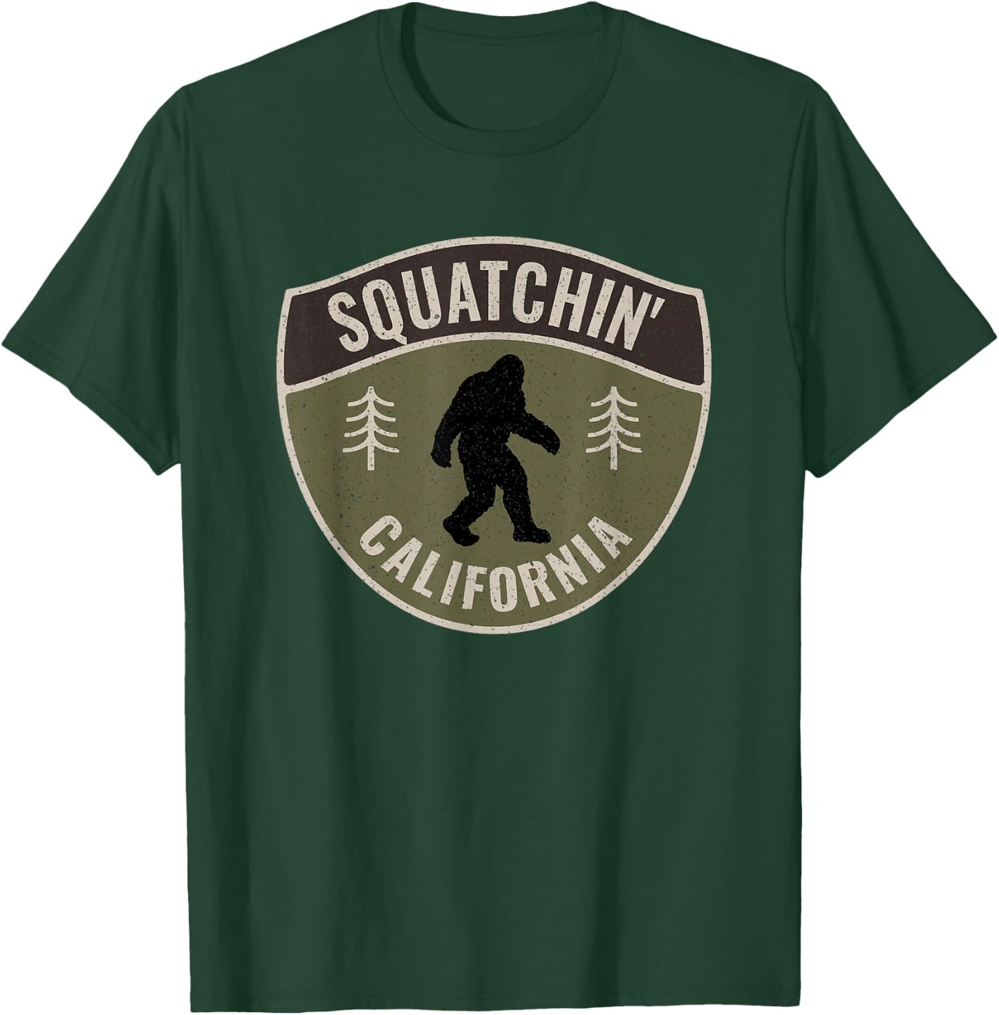 Squatchin' California - Bigfoot Highway Sign Art Sasquatch T-Shirt - T-Shirt | Forest