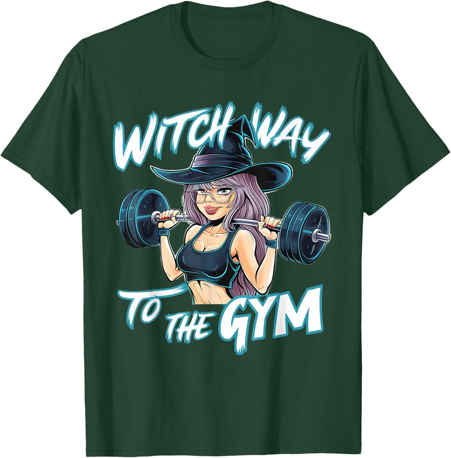 Witch Way to the Gym Halloween Workout Fitness Anime T-Shirt - T-Shirt | Forest