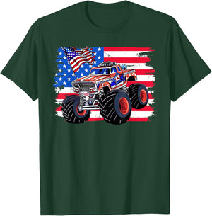 Monster Truck 4th Of July Shirt Boys American Flag Men USA T-Shirt - T-Shirt | Forest