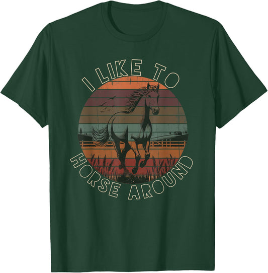 Vintage Horse Around Equestrian Cute Women's I Loves Horses T-Shirt - T-Shirt | Forest