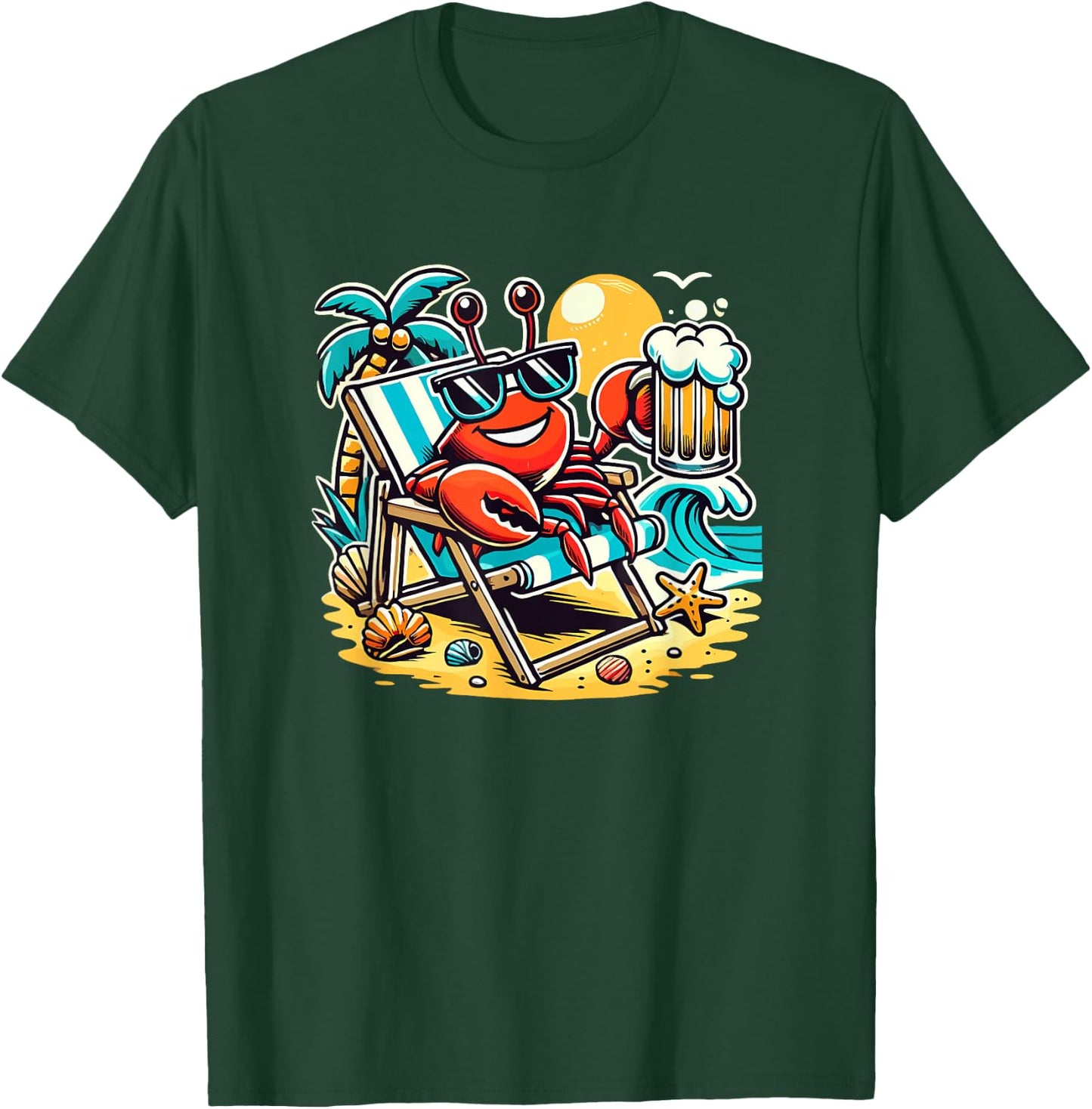 Funny Crab Drinking Beer Beach Men Women T-Shirt - T-Shirt | Forest