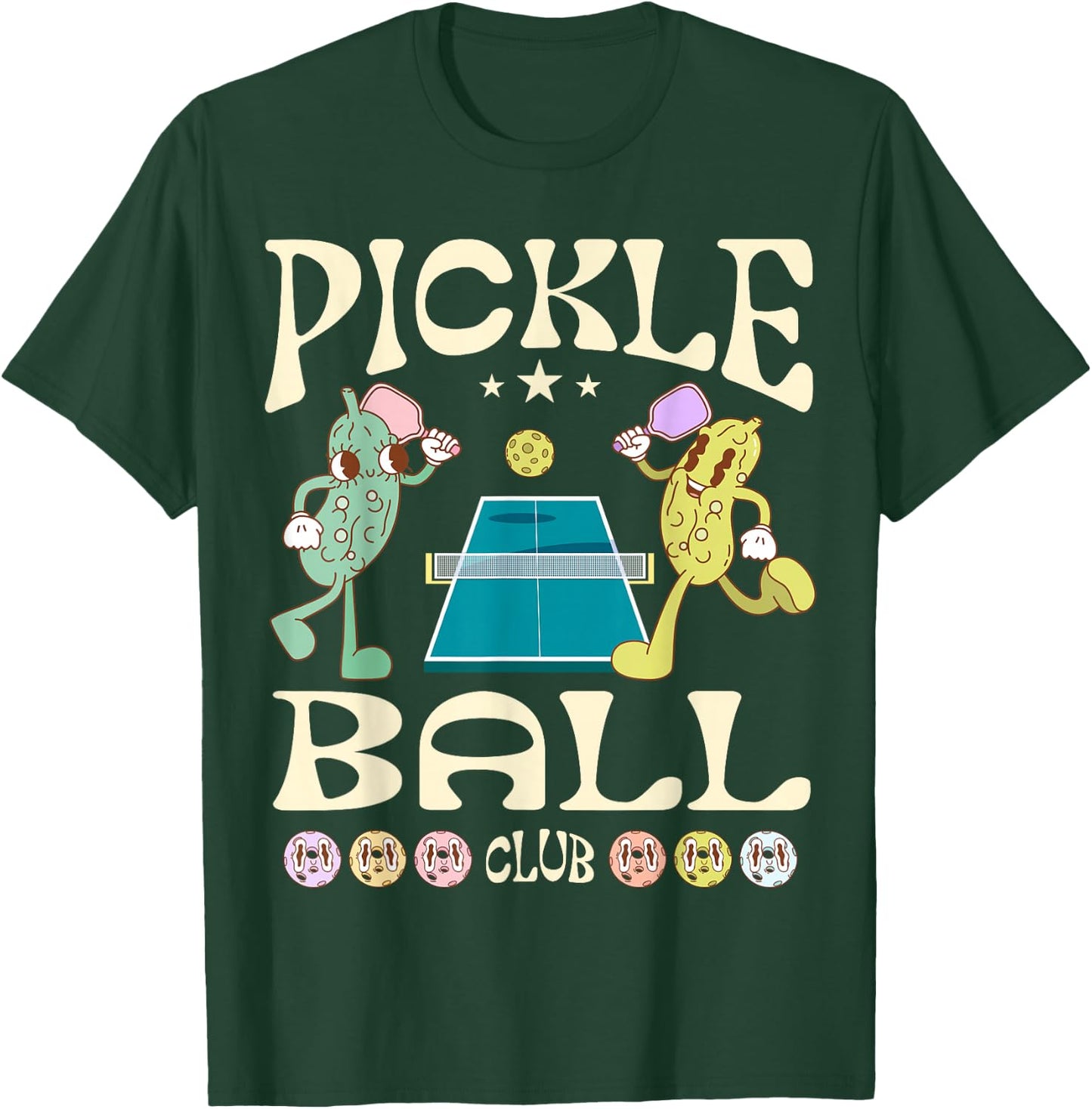 Pickleball Club Funny Pickle Playing Pickleball Groovy T-Shirt - T-Shirt | Forest