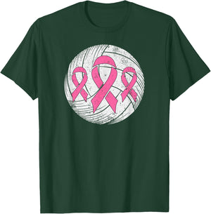 Volleyball Player Pink Ribbon Breast Cancer Awareness T-Shirt - T-Shirt | Forest