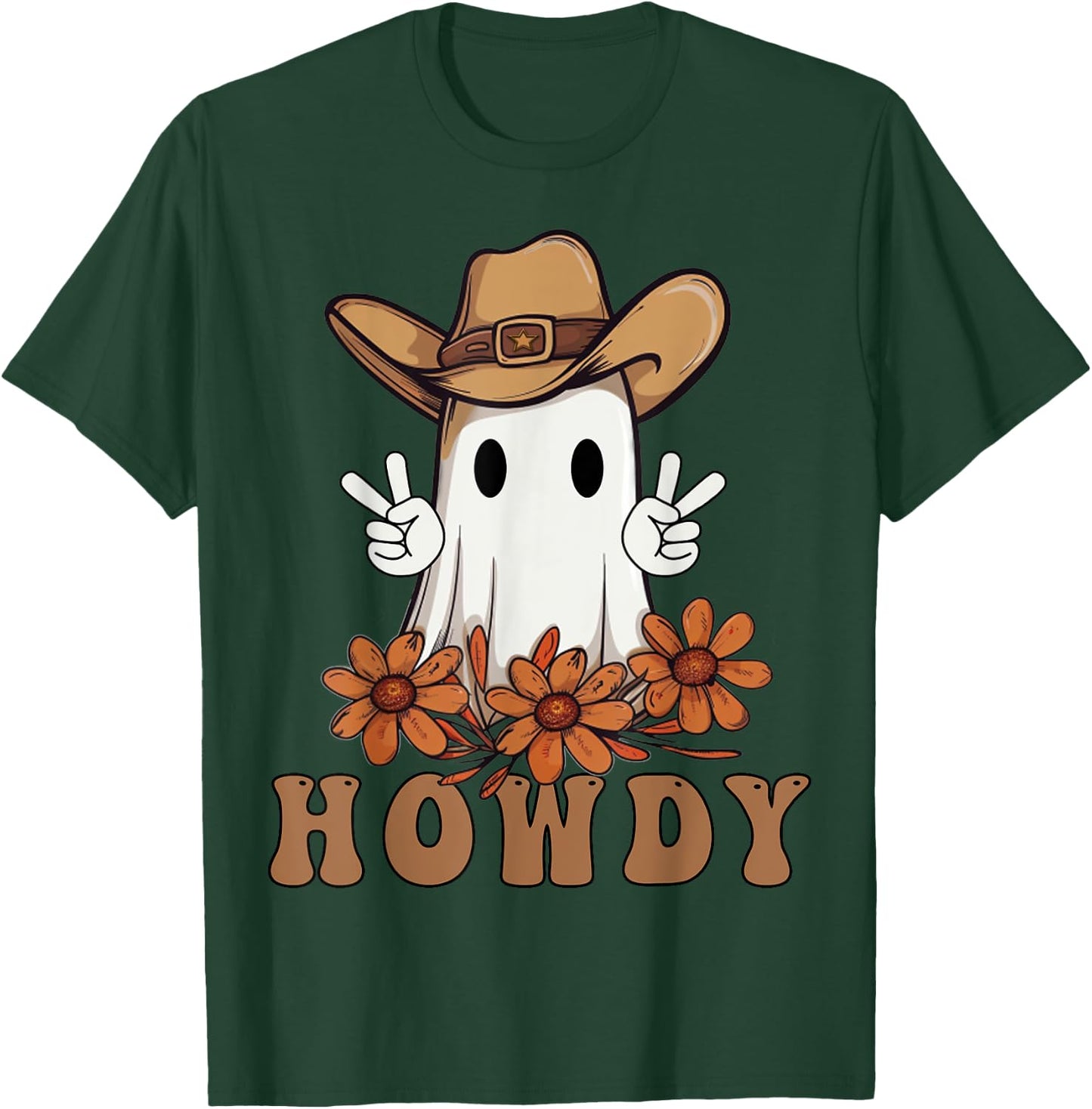Retro Western Halloween Cowboy Ghost Howdy Cowgirl Ghost Boo T-Shirt - T-Shirt | Forest