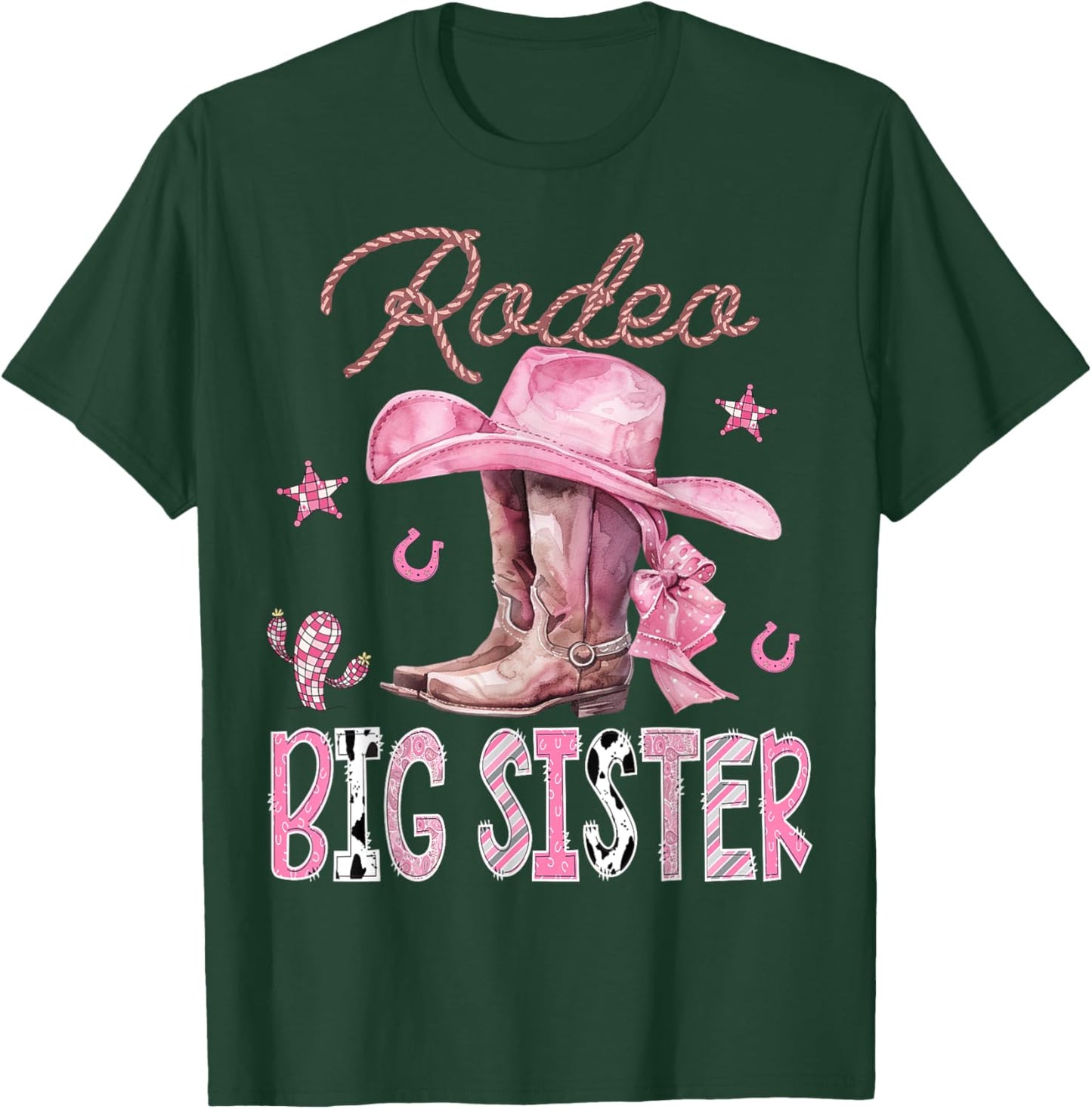 Rodeo Big Sister Pink Boots Coquette CowGirl Birthday Party T-Shirt - T-Shirt | Forest