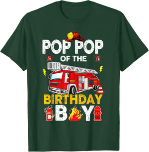 Pop Pop Of The Birthday Boy Fire Truck Firefighter Party T-Shirt - T-Shirt | Forest