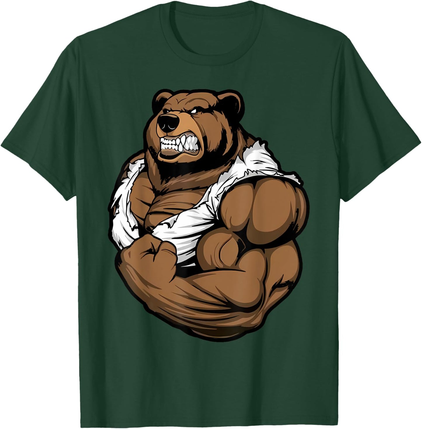 Bear Bodybuilder Muscular Body Gym Fitness Weightlifting T-Shirt - T-Shirt | Forest