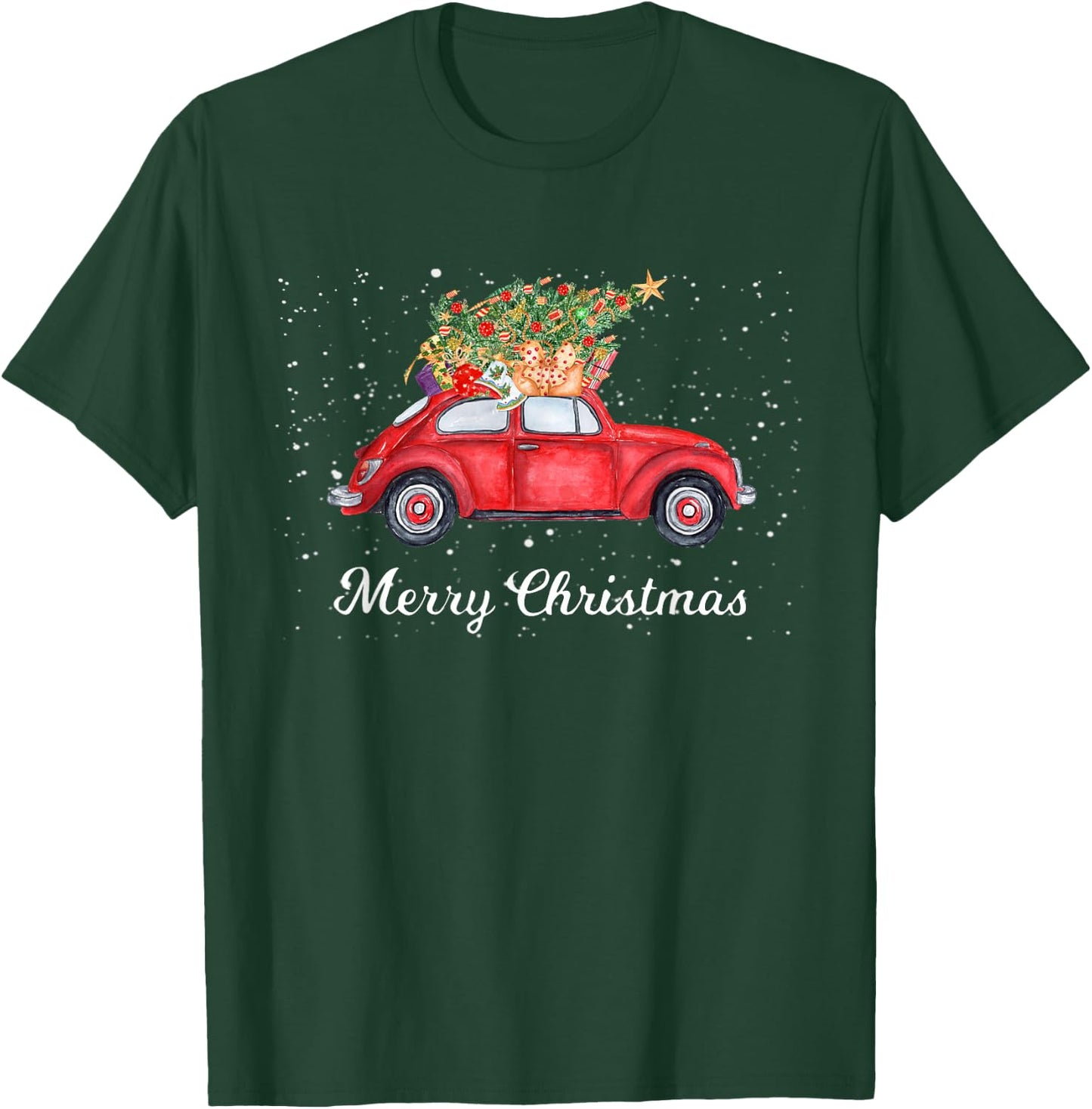 Retro Red Cars Christmas Tree on Car Xmas Vacation T-Shirt - T-Shirt | Forest