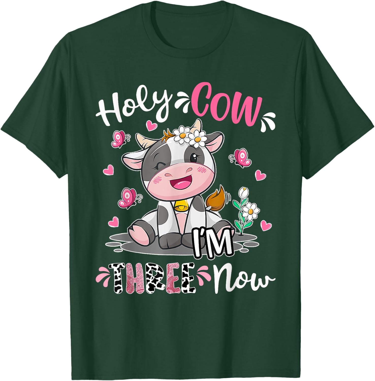 Kids Holy Cow I'm Three 3 Years Old 3rd Birthday Boy Girl T-Shirt - T-Shirt | Forest
