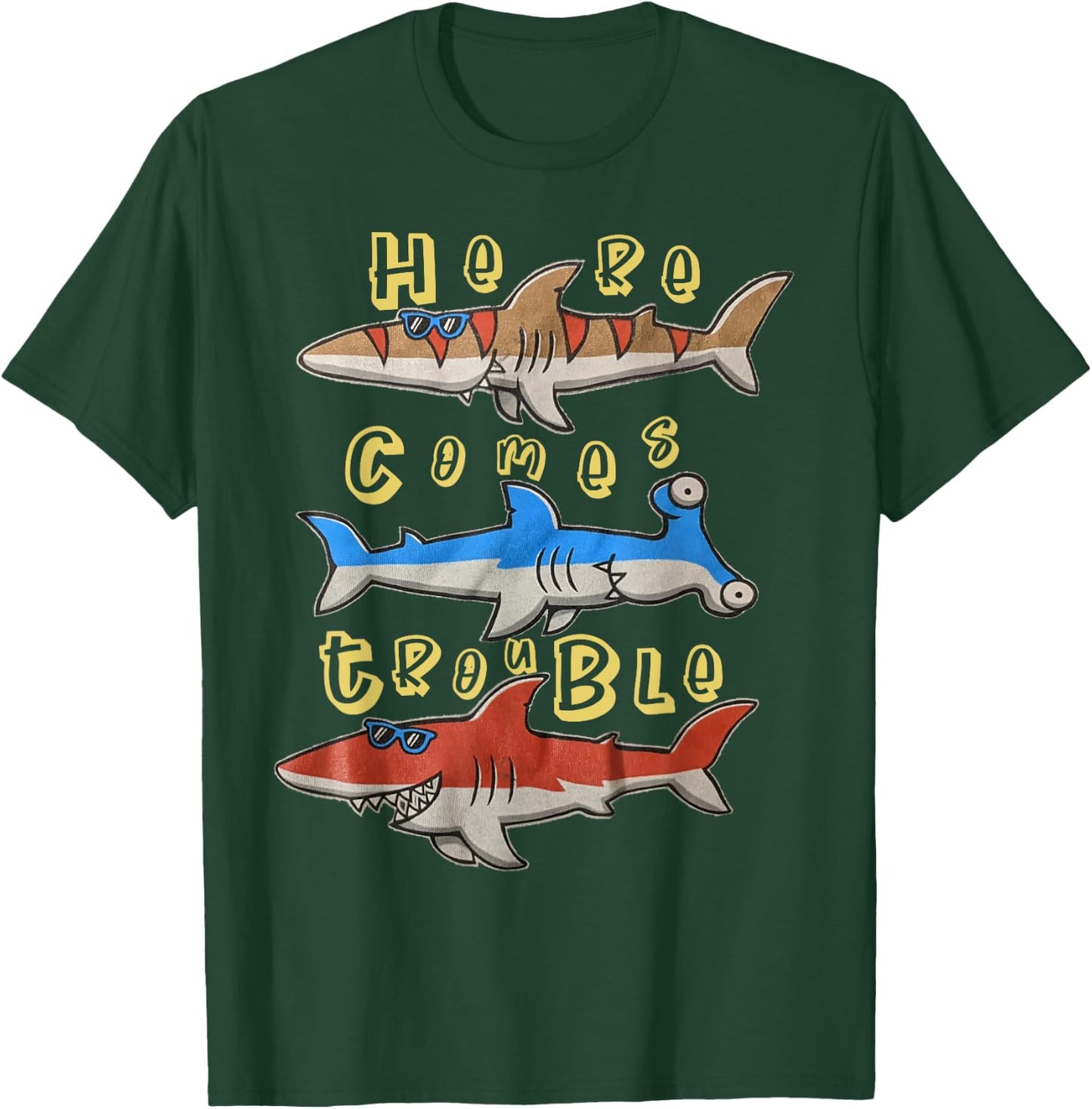 Here Comes Trouble Shark Shirt For Boys T-Shirt - T-Shirt | Forest