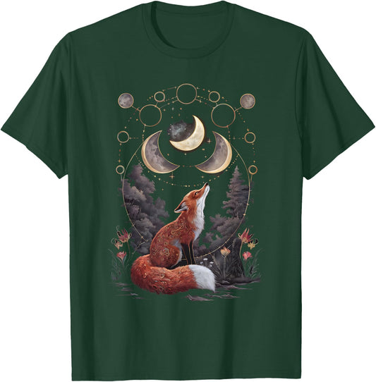 Cottagecore Witchy Moon Floral Fox Aesthetic Art Women Girls T-Shirt - T-Shirt | Forest