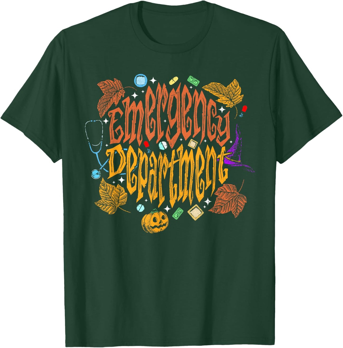 Emergency Department ER Nurse Halloween Fall Autumn Leaves T-Shirt - T-Shirt | Forest