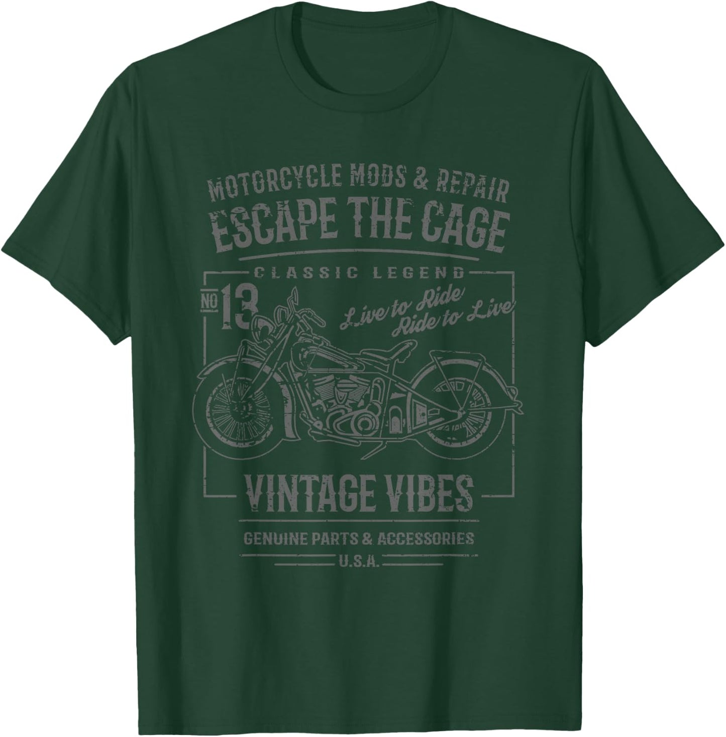 Vintage Style Motorcycle Retro Distressed Design T-Shirt - T-Shirt | Forest
