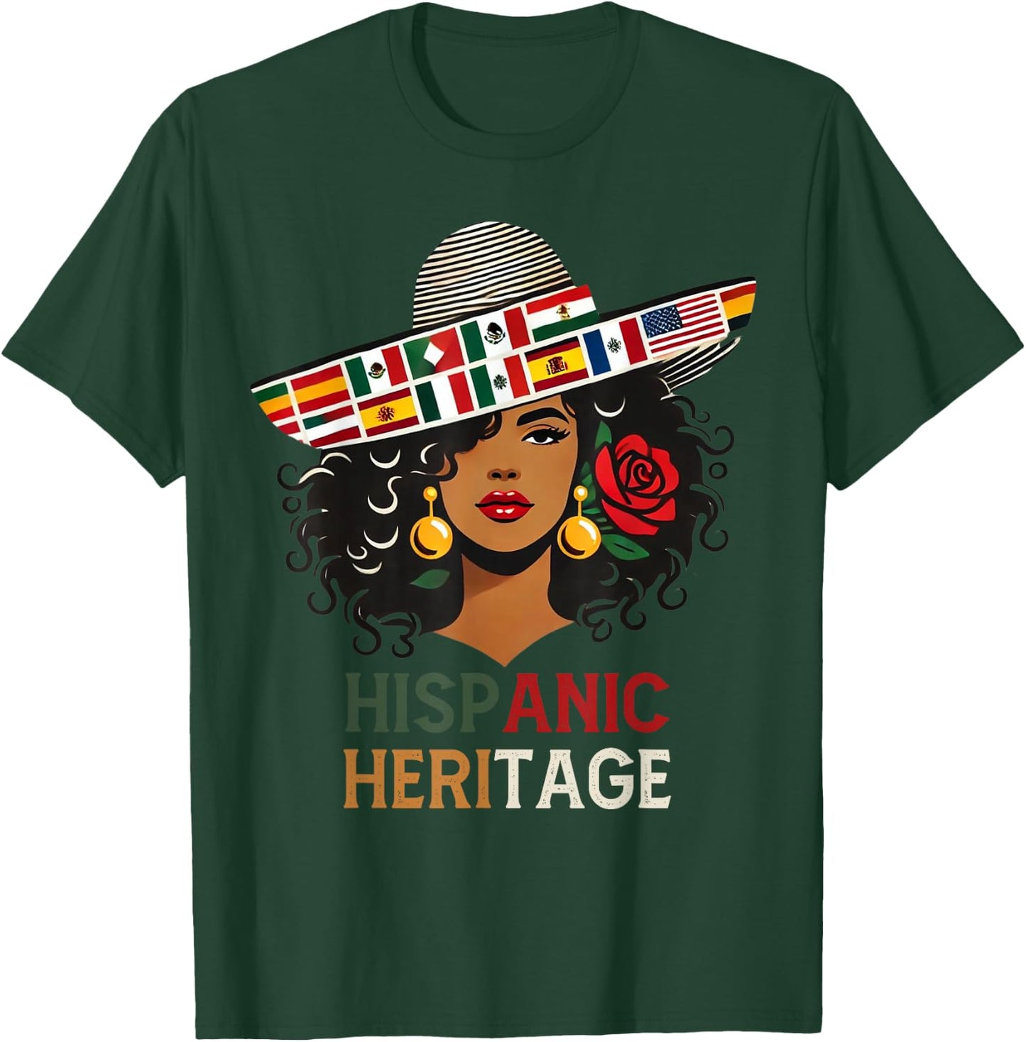Hispanic Heritage Month Women's Latino Countries Flags Hat T-Shirt - T-Shirt | Forest