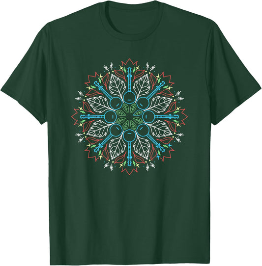 Vintage Banjo Mandala Zen Bluegrass Nature Graphic T-Shirt - T-Shirt | Forest