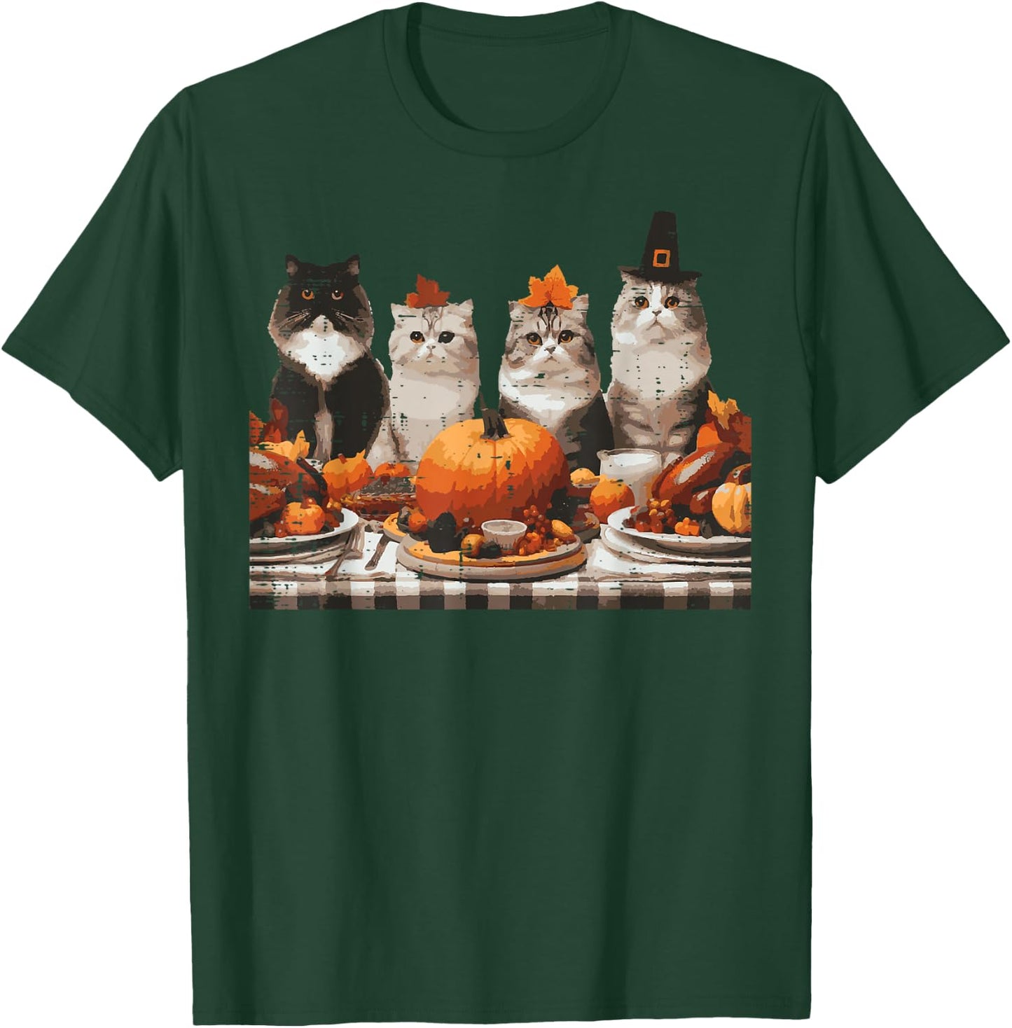 Thanksgiving Cats Dinner Feast Vintage Fall Men Women Kids T-Shirt - T-Shirt | Forest