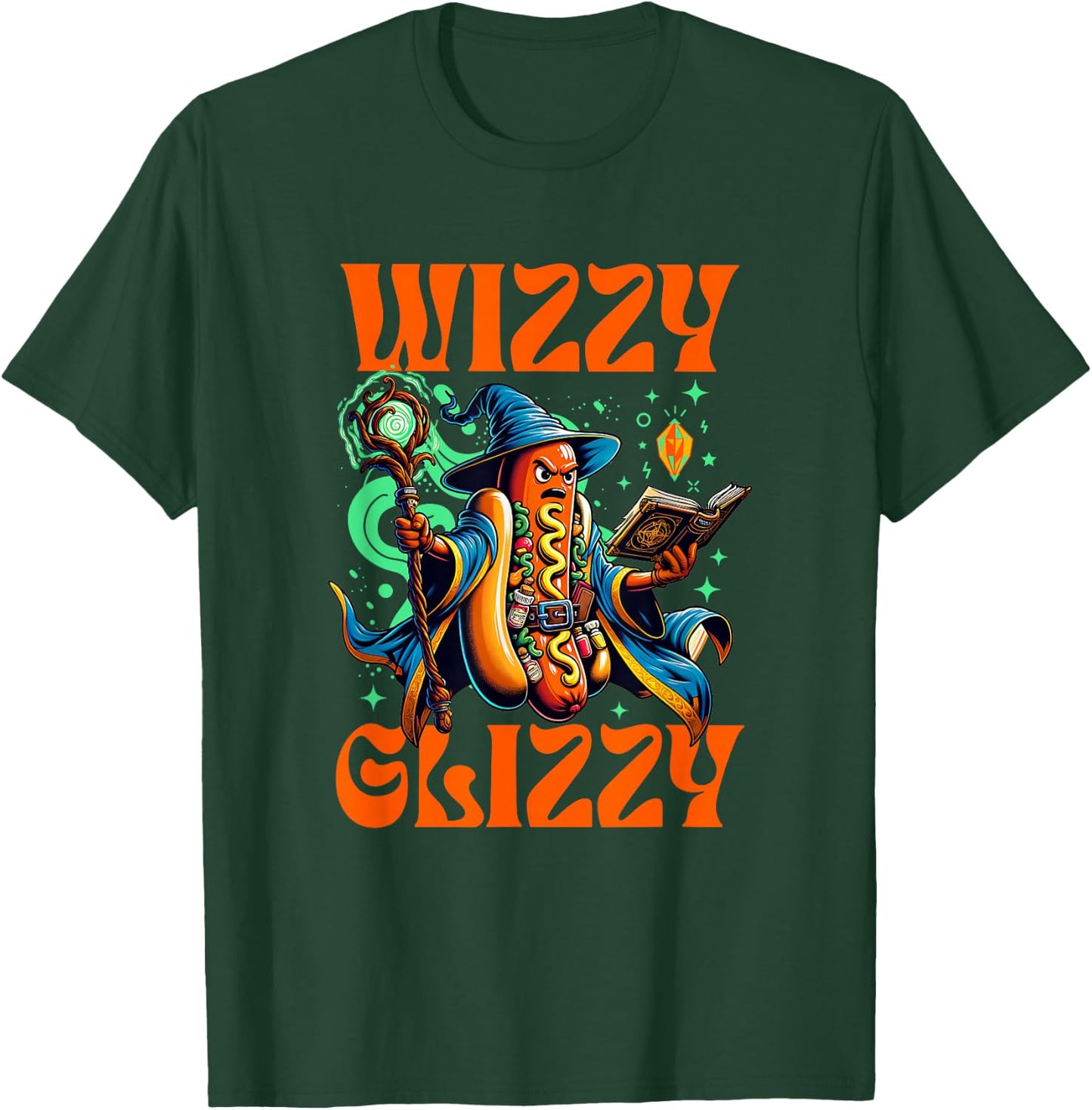 "Wizzy Glizzy" Witchy Wiener Hot Dog Wizard Meme Halloween T-Shirt - T-Shirt | Forest