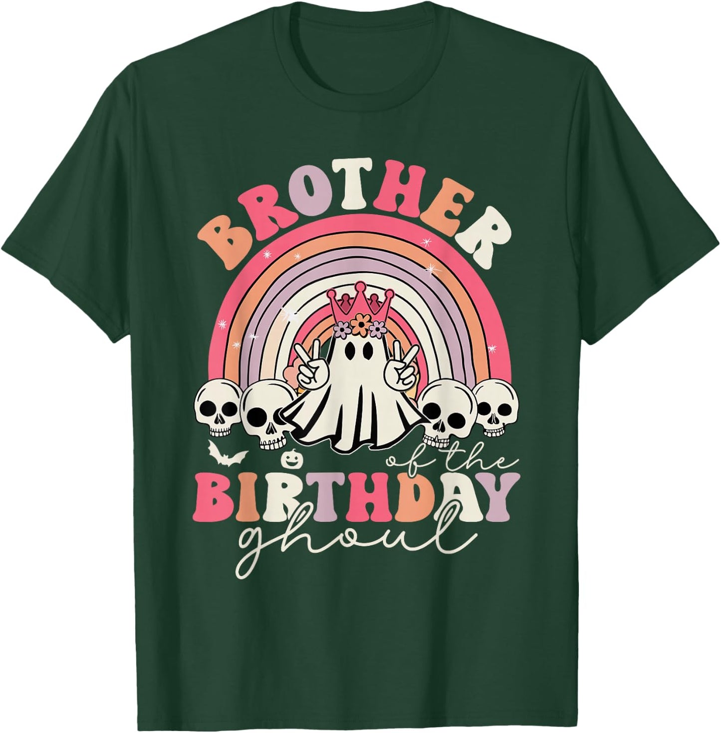 Brother Of The Birthday Ghoul Rainbow Ghost Halloween Bday T-Shirt - T-Shirt | Forest