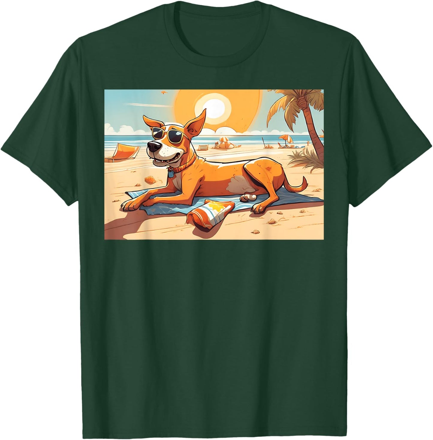 Dog Relaxing On Beach With Sunglasses Towel Snacks Women T-Shirt - T-Shirt | Forest
