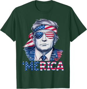 Donald Trump Won Elections 2024 'Merica USA Flag Sunglass T-Shirt - T-Shirt | Forest