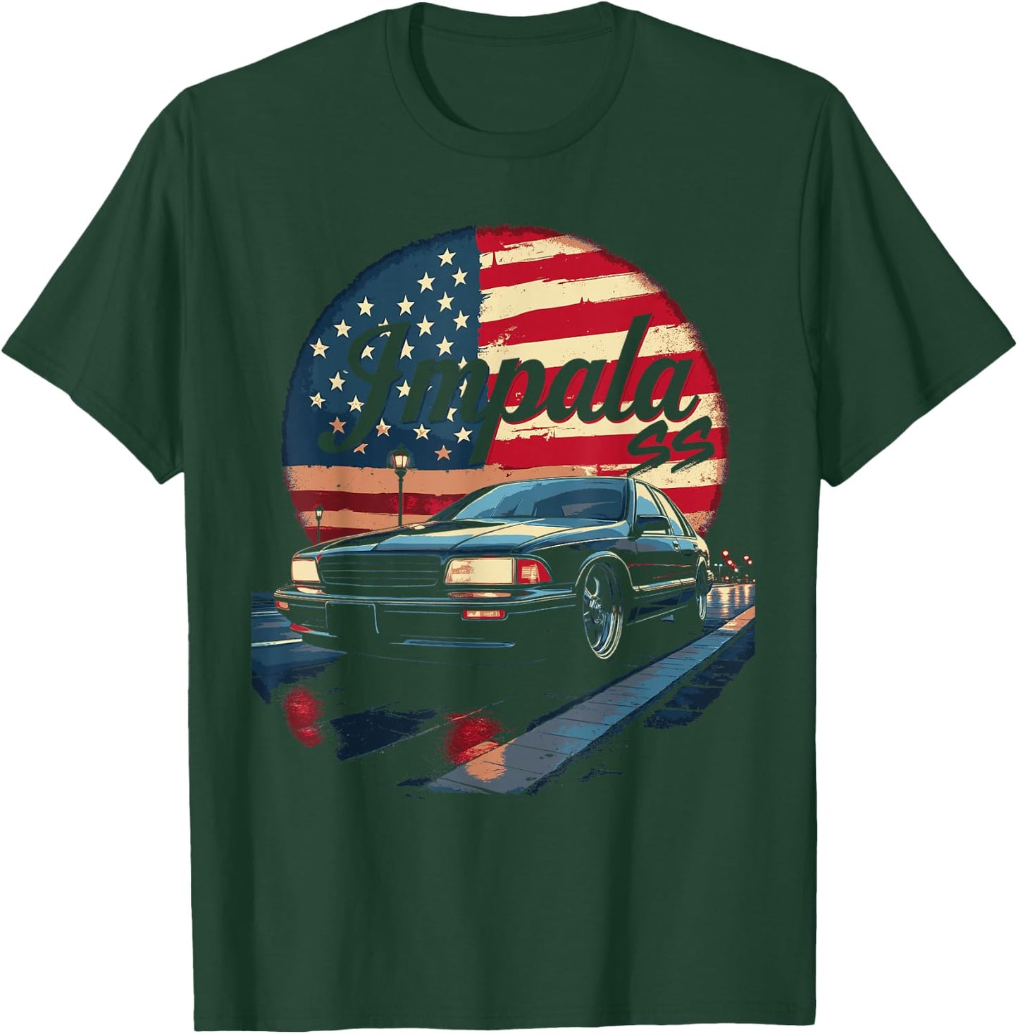 Impala B Body American Flag Impala SS Car 94-96 Coupe T-Shirt - T-Shirt | Forest