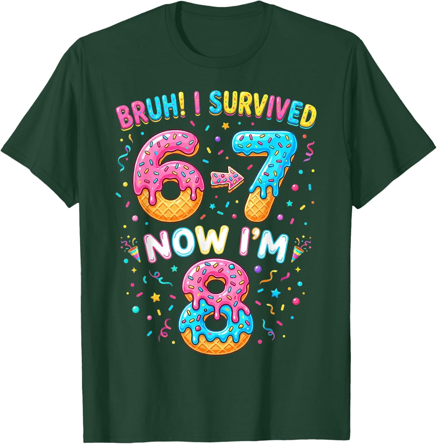 Bruh I Survived 6 to 7 Now Im 8 Birthday Gifts Boy Girl Kid T-Shirt - T-Shirt | Forest