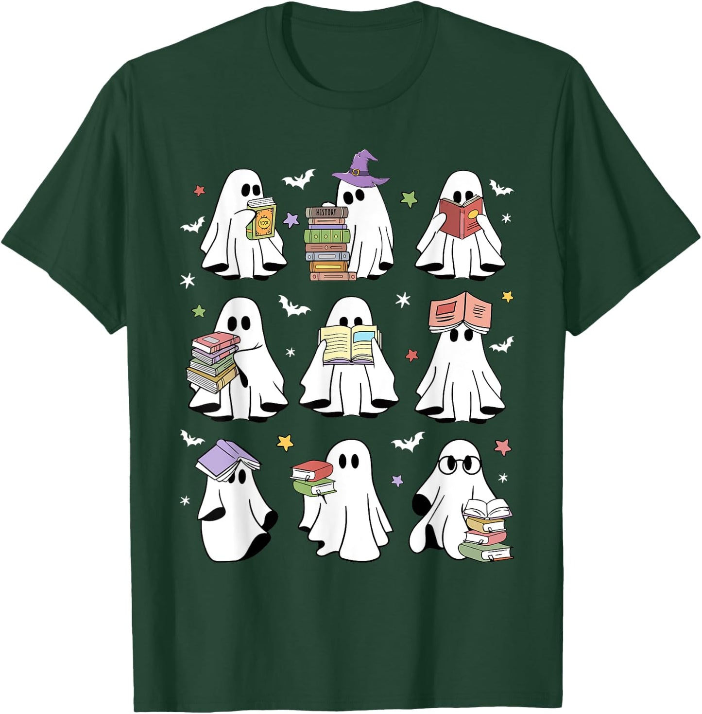 Funny Ghost Book Reading Halloween Books Lover Teacher Kids T-Shirt - T-Shirt | Forest
