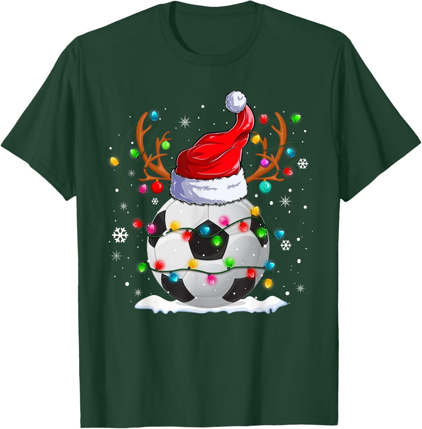 Soccer Santa Hat Reindeer Christmas Lights Funny Xmas T-Shirt - T-Shirt | Forest