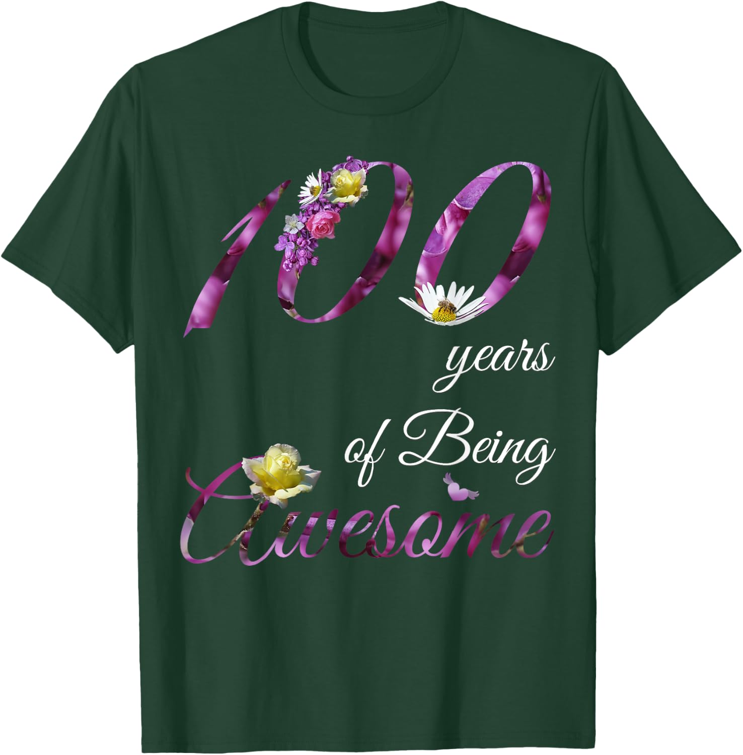 100 Year Old Shirt Awesome Floral 1925 100th Birthday Gift T-Shirt - T-Shirt | Forest