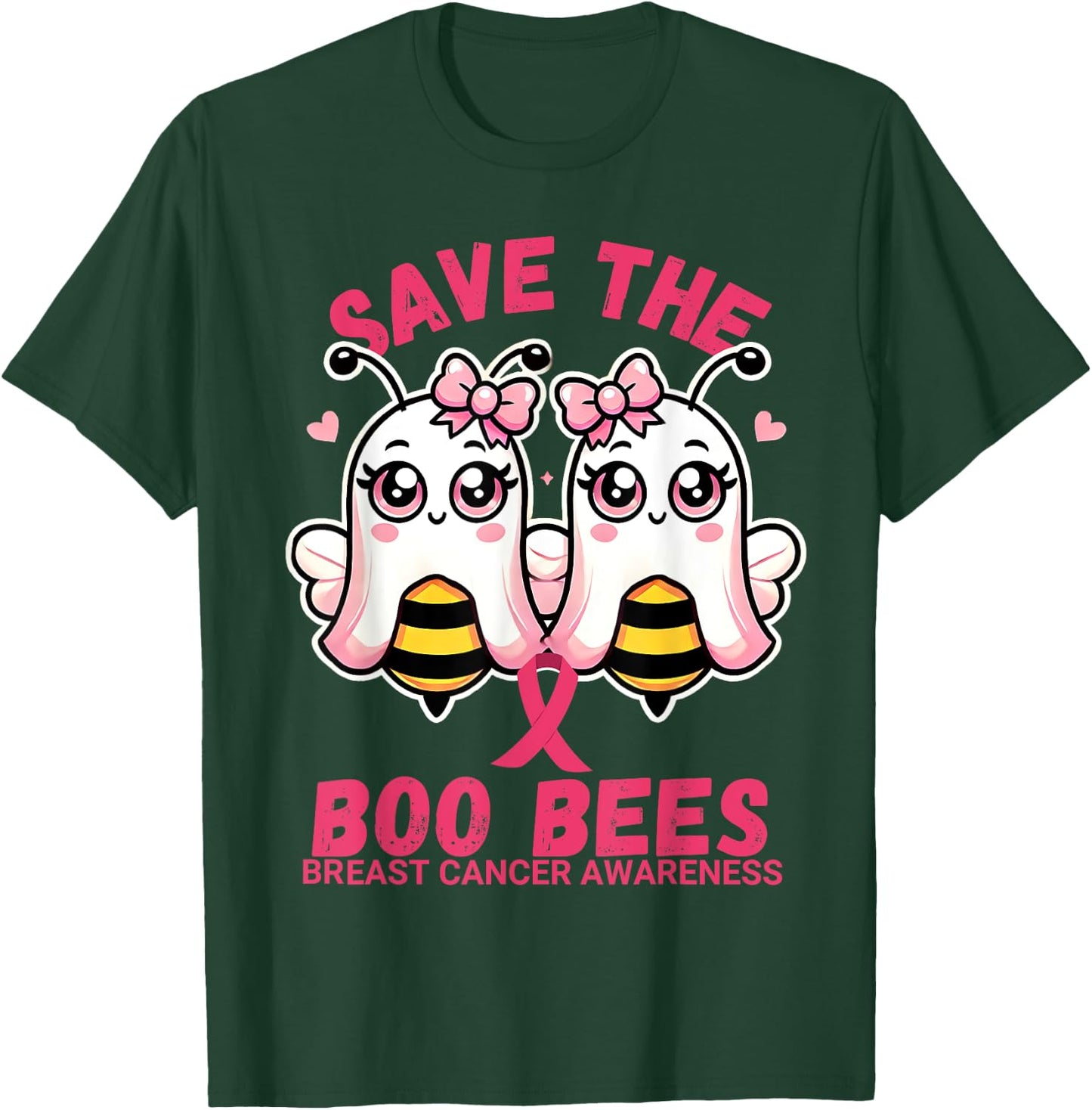 Save The Boobees Breast Cancer Awareness Boo Bee Halloween T-Shirt - T-Shirt | Forest