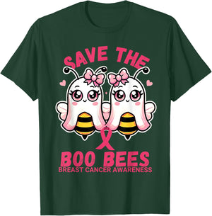 Save The Boobees Breast Cancer Awareness Boo Bee Halloween T-Shirt - T-Shirt | Forest
