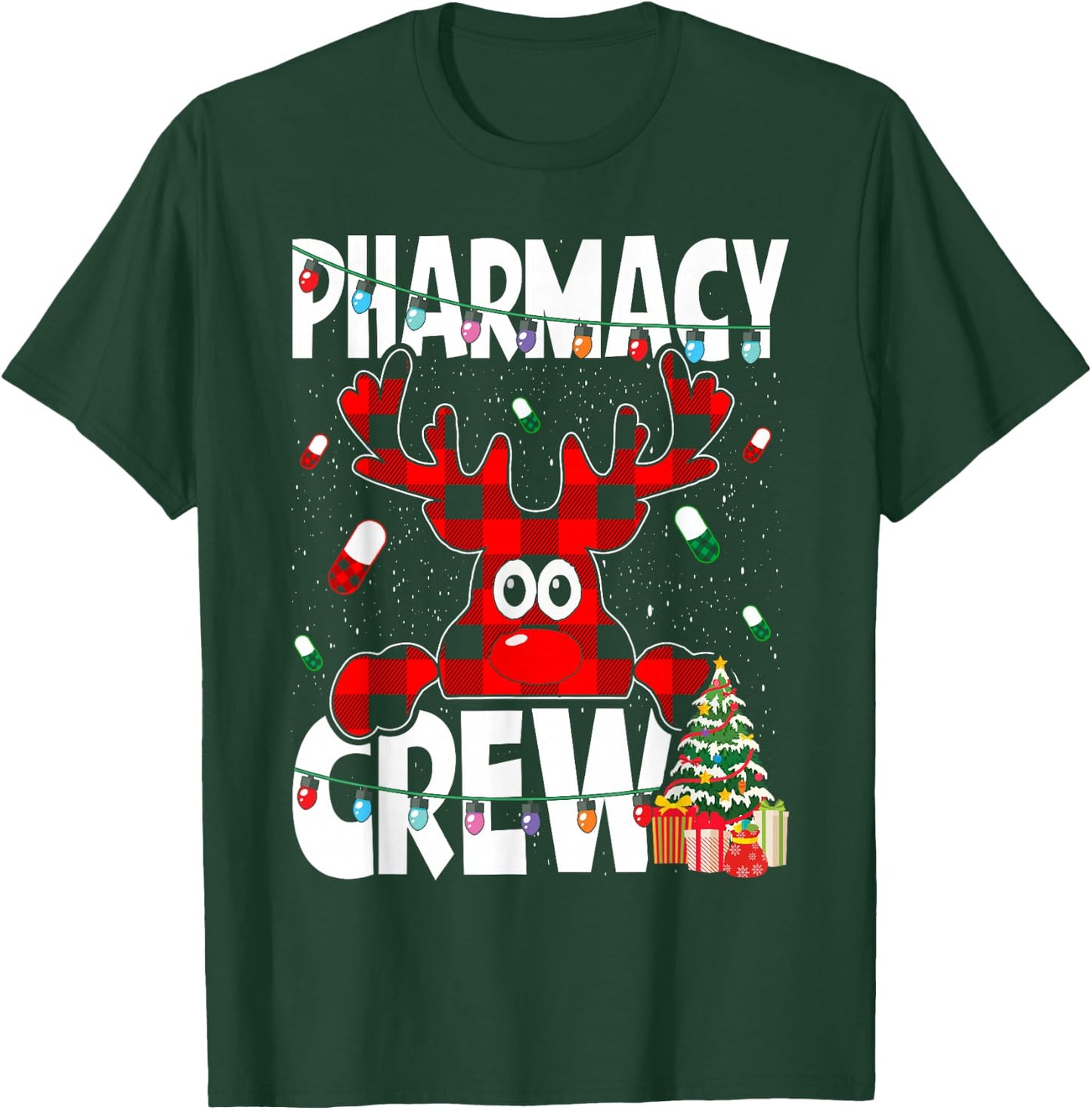 Funny Red Plaid Reindeer Pharmacy Crew Christmas T-Shirt - T-Shirt | Forest