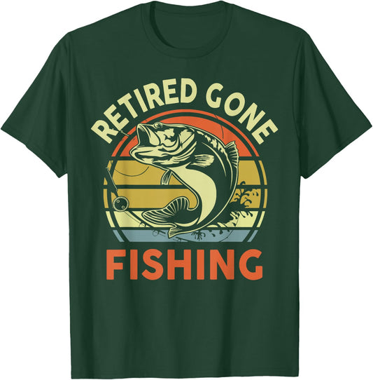 Retired Gone Fishing Bass Fish Grandpa 2025 Retirement Gift T-Shirt - T-Shirt | Forest