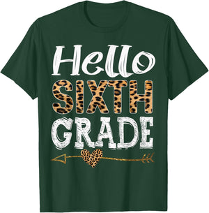 Hello 6th Grade Leopard Squad Back To School Teacher Women Girls Kids T-Shirt - T-Shirt | Forest
