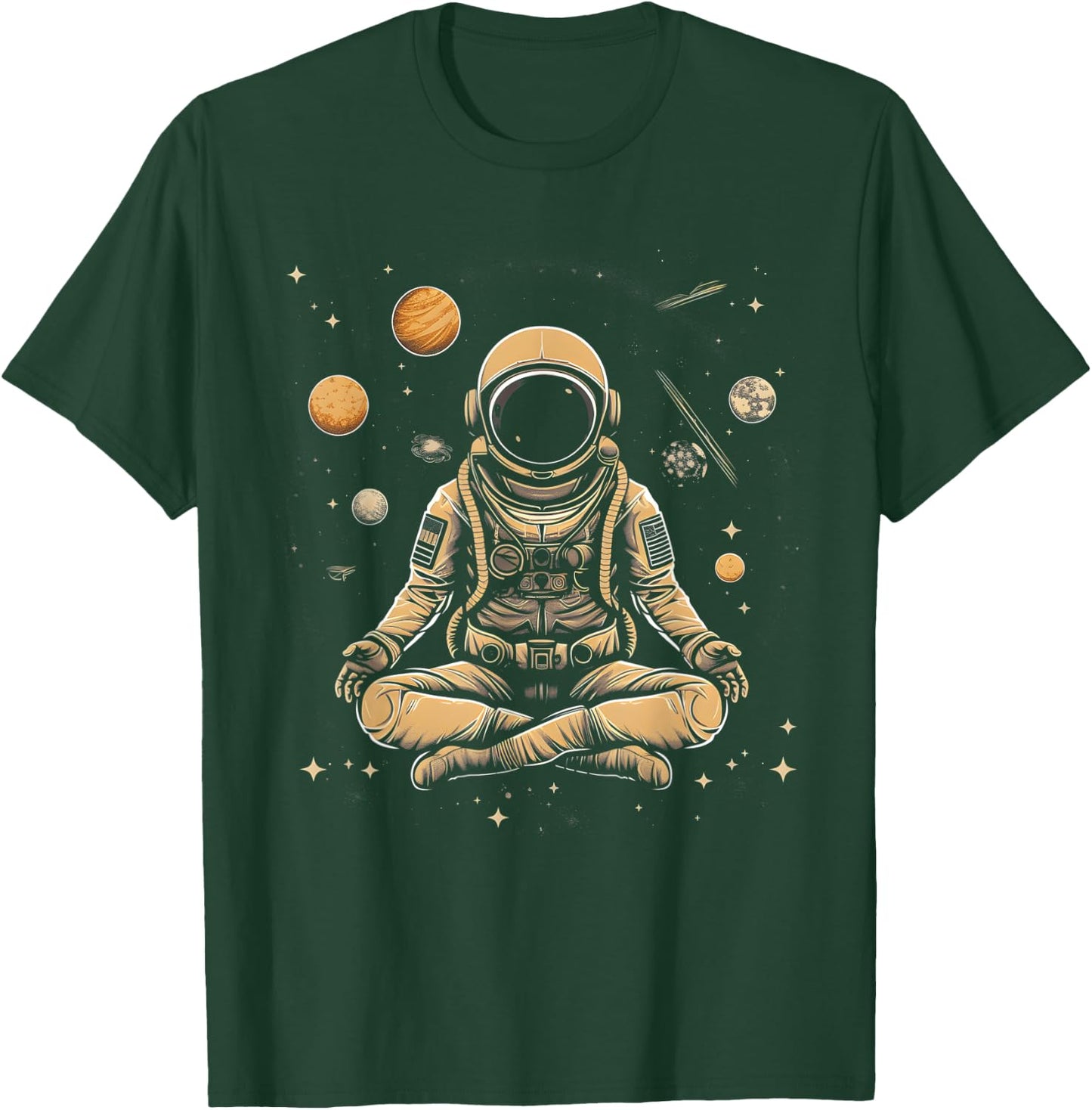 Vintage Lotus Meditating Astronaut Zen Yoga Planets Universe T-Shirt - T-Shirt | Forest