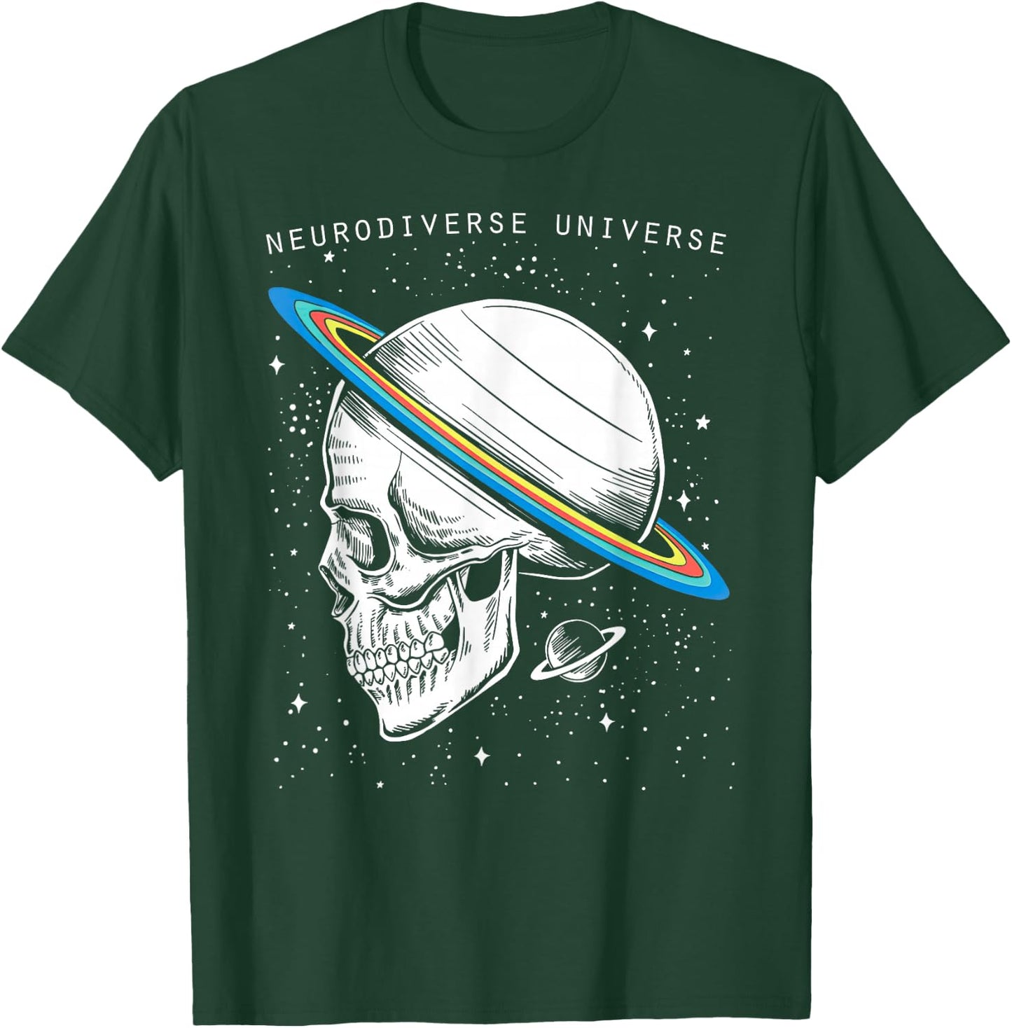Neurodiverse Universe Skull Neurodiversity Autism Awareness T-Shirt - T-Shirt | Forest
