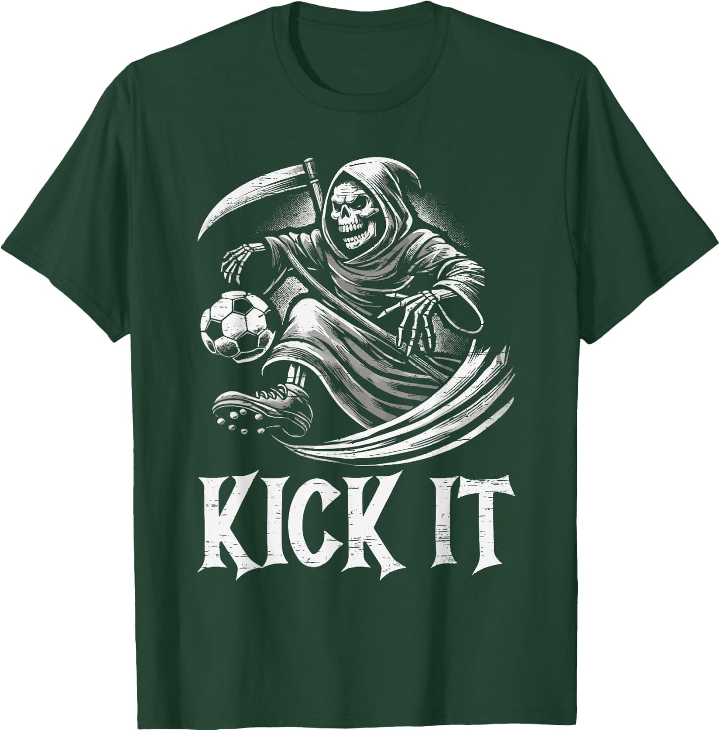 Kick It Grim Reaper Playing Soccer T-Shirt - T-Shirt | Forest