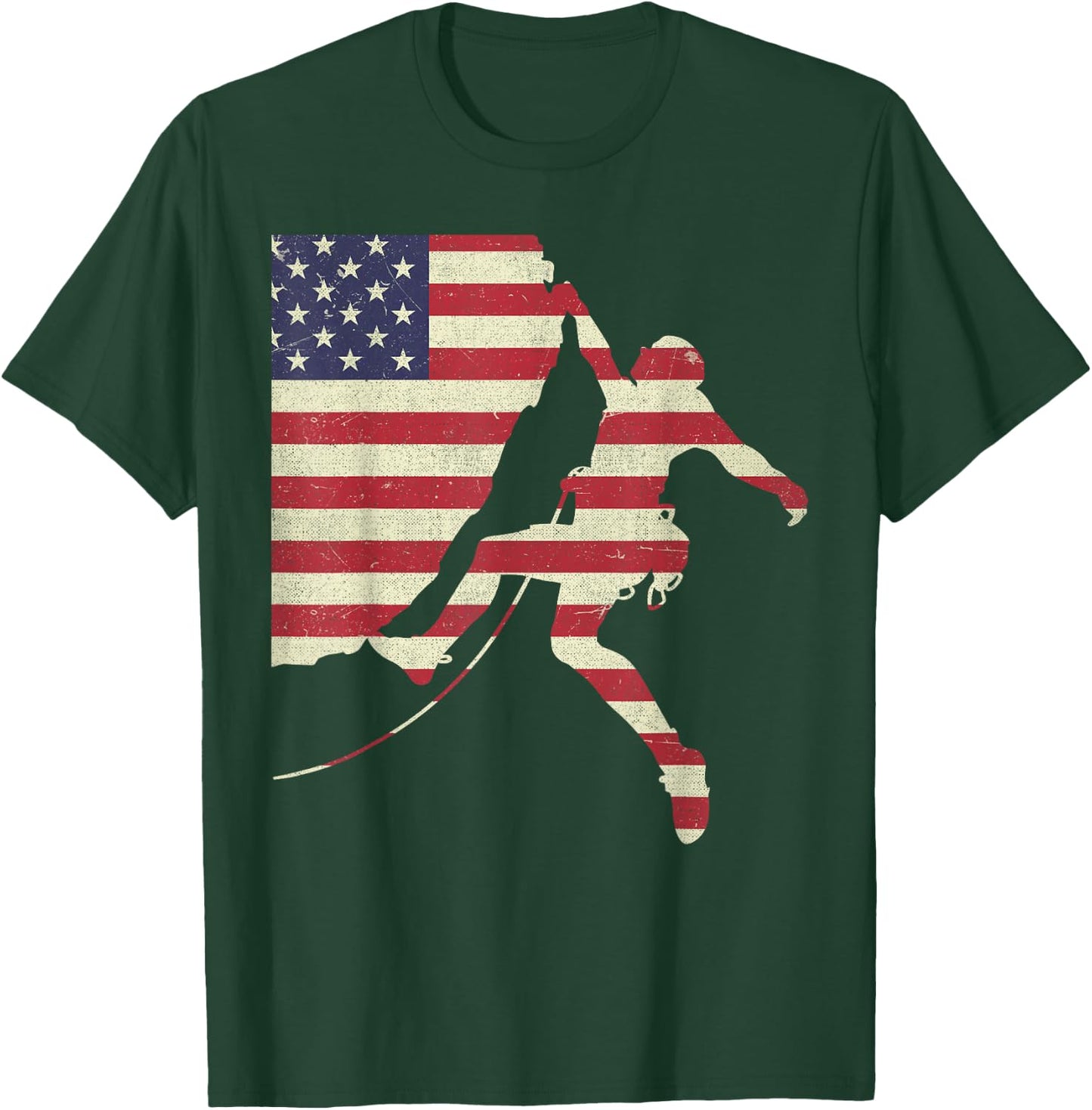Patriotic 4th of July American USA Flag Rock Climbing T-Shirt - T-Shirt | Forest