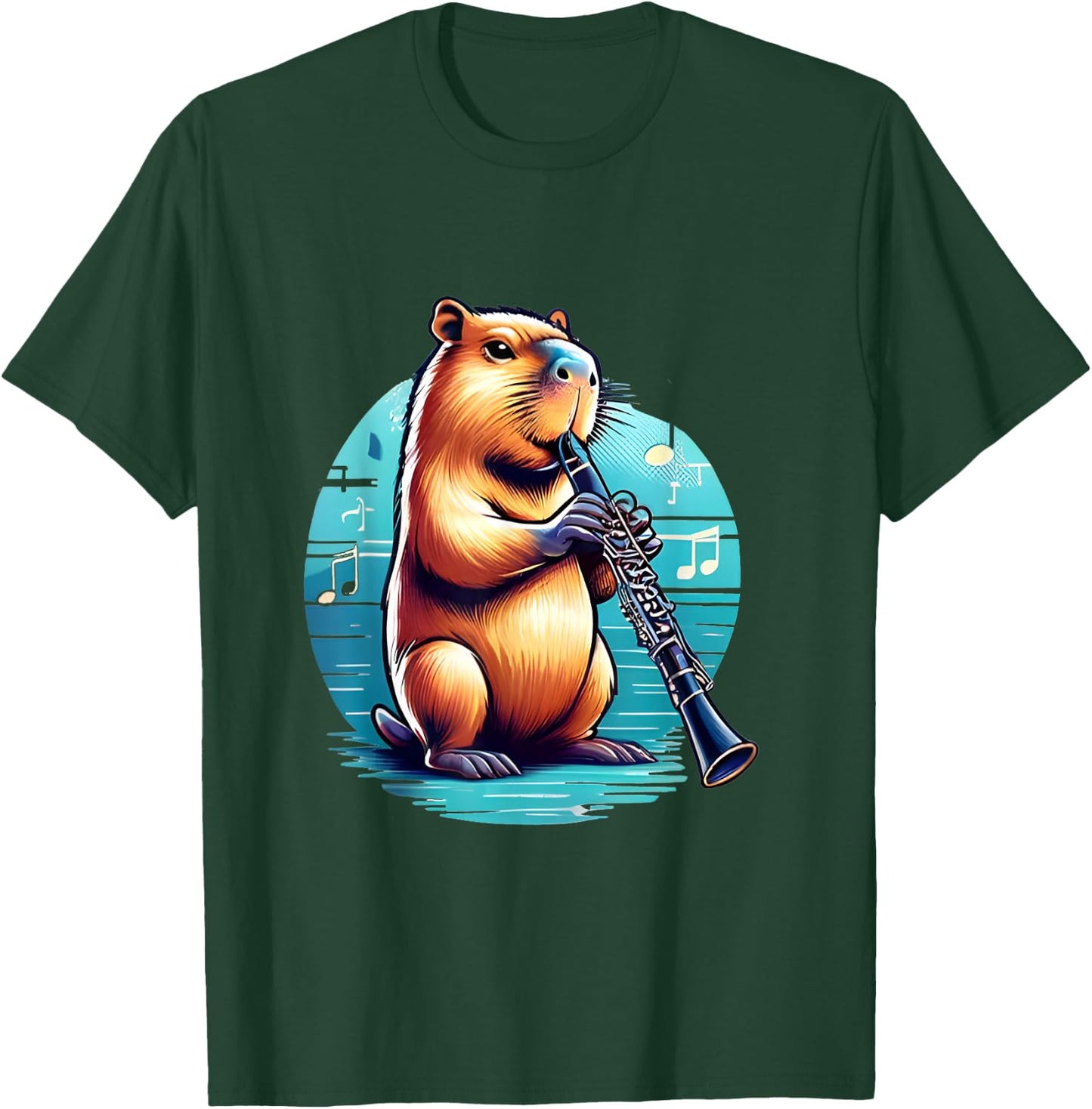 Funny Capybara Playing Clarinet Player Musician Clarinet T-Shirt - T-Shirt | Forest