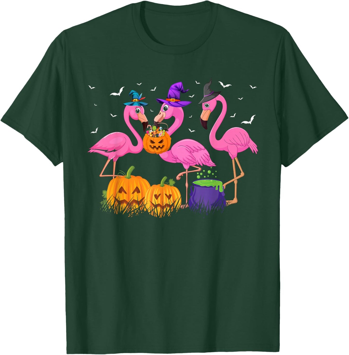 Witch Flamingos Animal Bird Flamingoween Halloween Women T-Shirt - T-Shirt | Forest