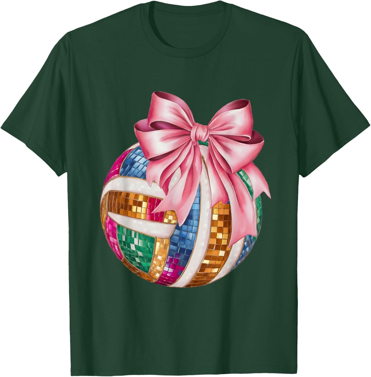 Pink Coquette Bow Disco Volleyball Player Game Day Mom Women T-Shirt - T-Shirt | Forest
