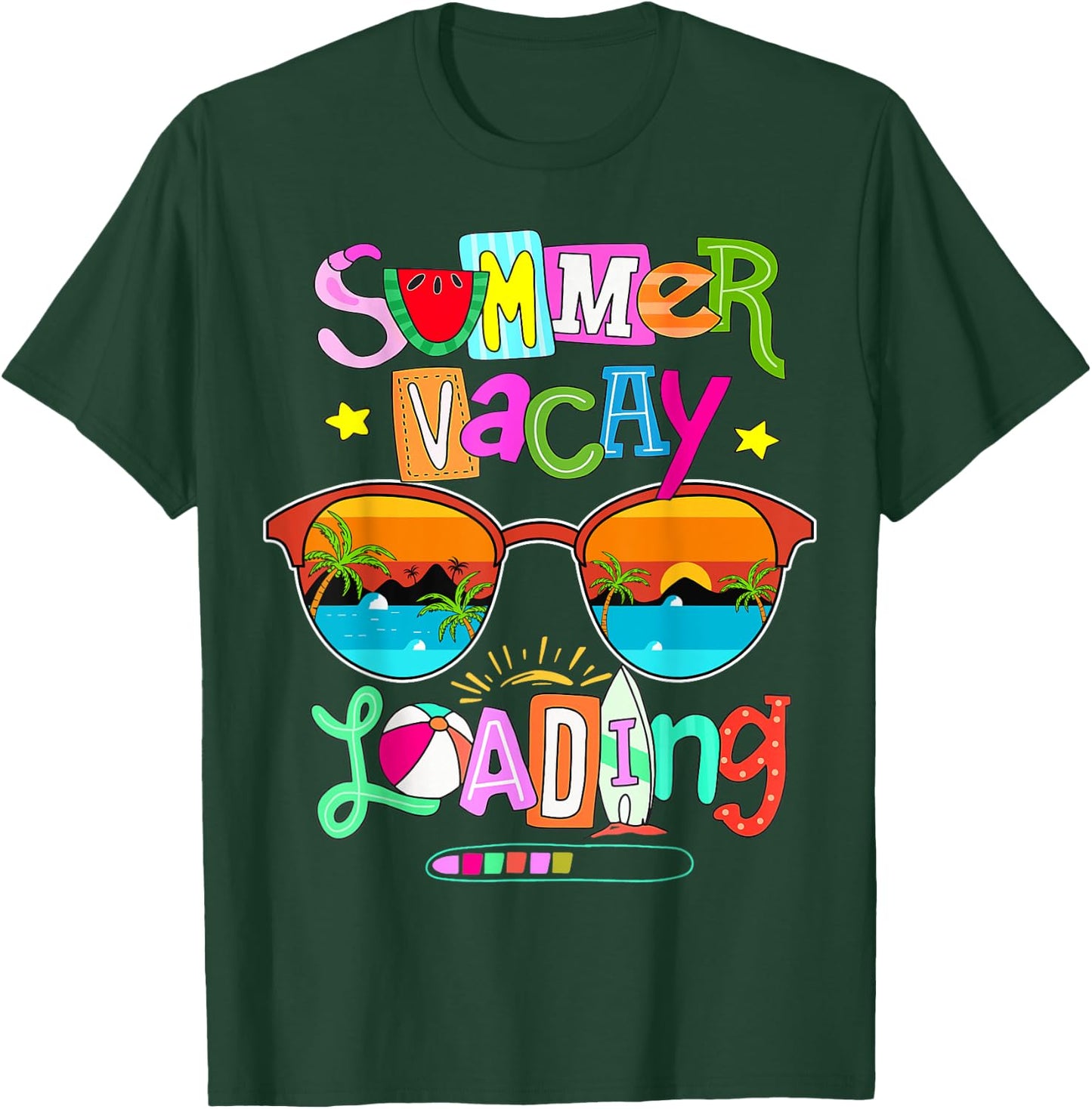 Women Summer Vacay Loading Summer Teacher End of the Year T-Shirt - T-Shirt | Forest