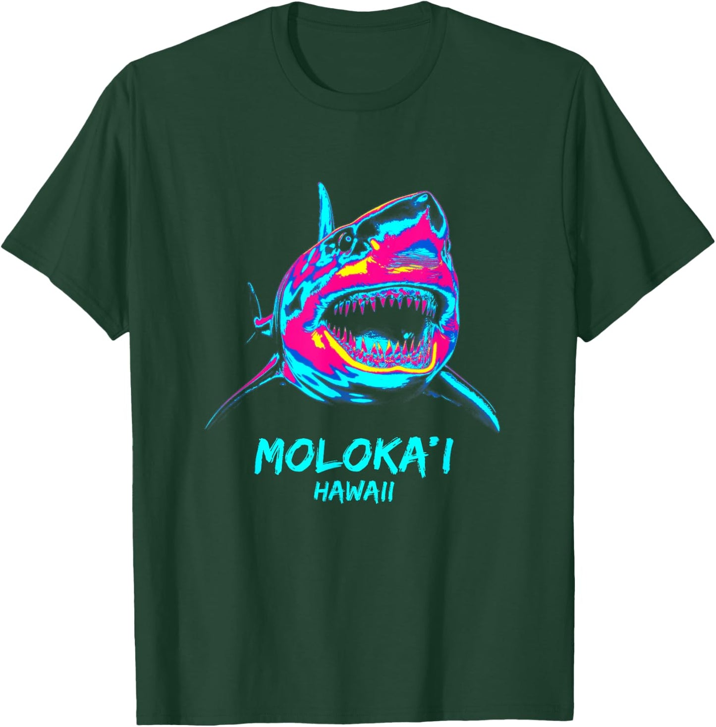 Colourful Shark Graphic Surf Lover Molokai T-Shirt - T-Shirt | Forest
