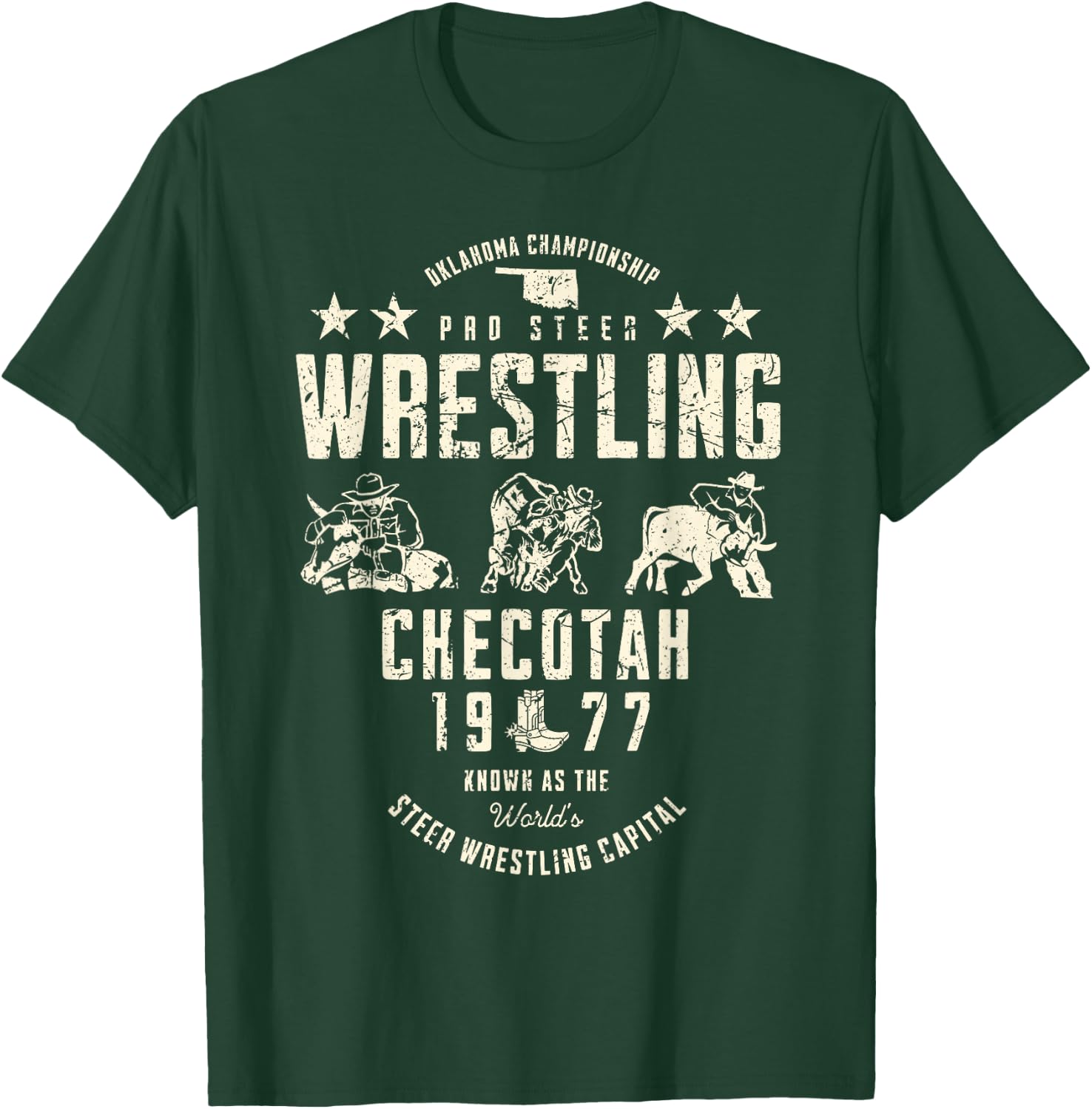 Oklahoma Pro Steer Wrestling Checotah 1977 Vintage Sports T-Shirt - T-Shirt | Forest