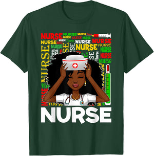 Black Nurse Afro Woman Melanin Girl Black History Juneteenth T-Shirt - T-Shirt | Forest