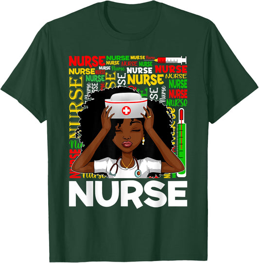 Black Nurse Afro Woman Melanin Girl Black History Juneteenth T-Shirt - T-Shirt | Forest