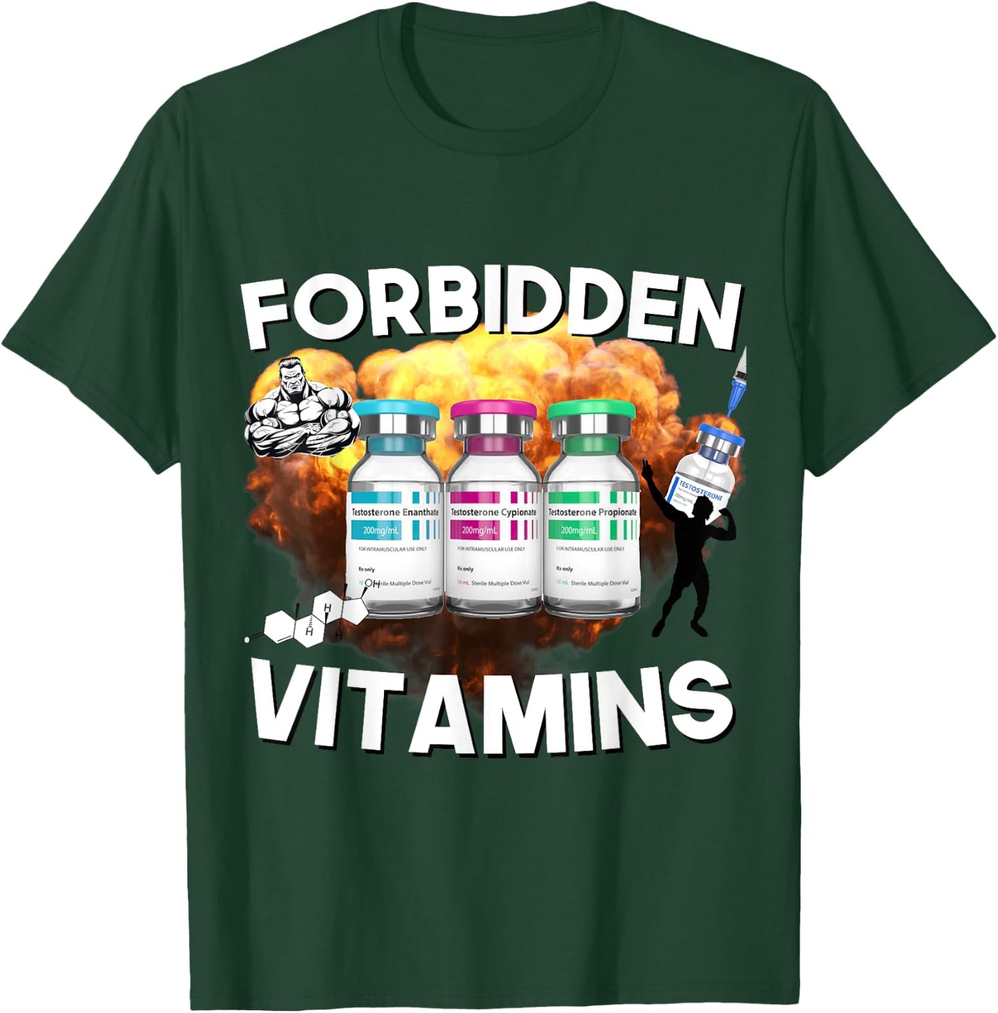 Funny Bodybuilding Forbidden Vitamins Testosterone Anabolic T-Shirt - T-Shirt | Forest