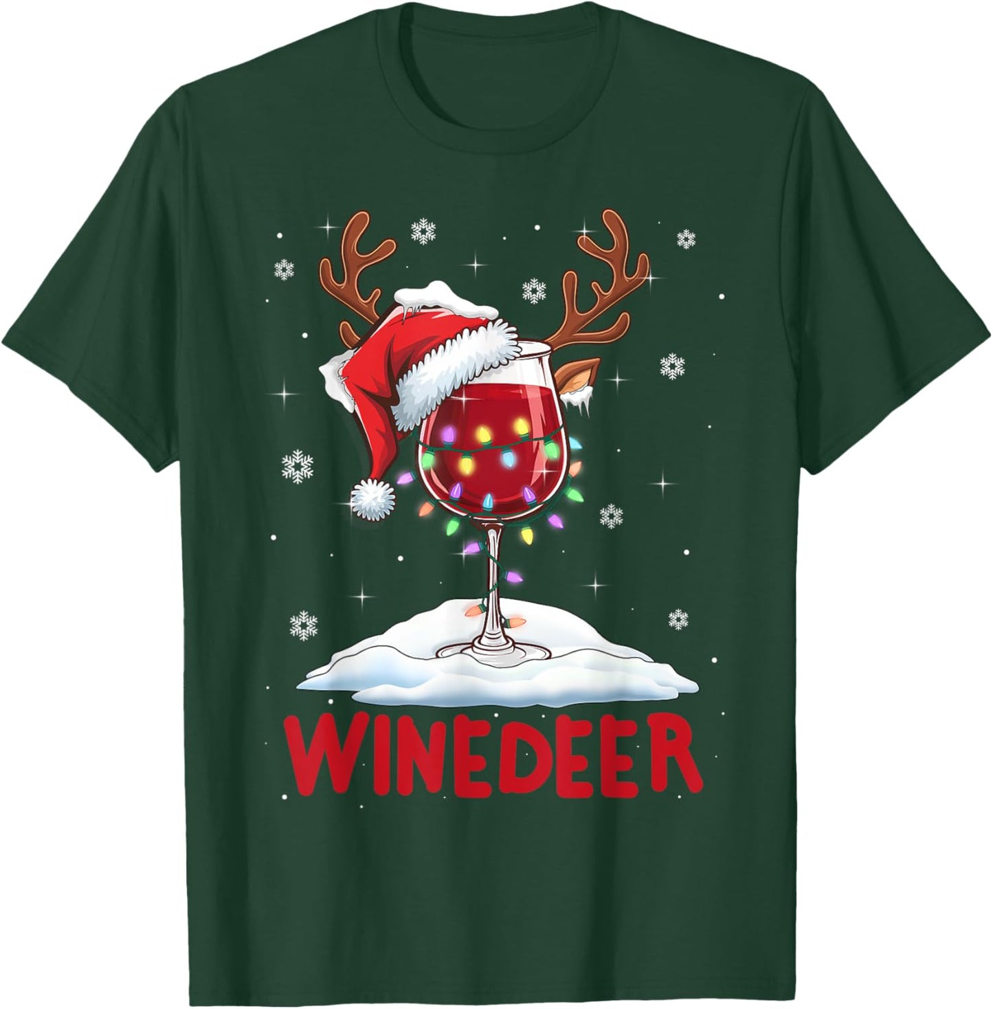 Winedeer Reinbeer Santa Hat Reindeer Couple Xmas Matching T-Shirt - T-Shirt | Forest