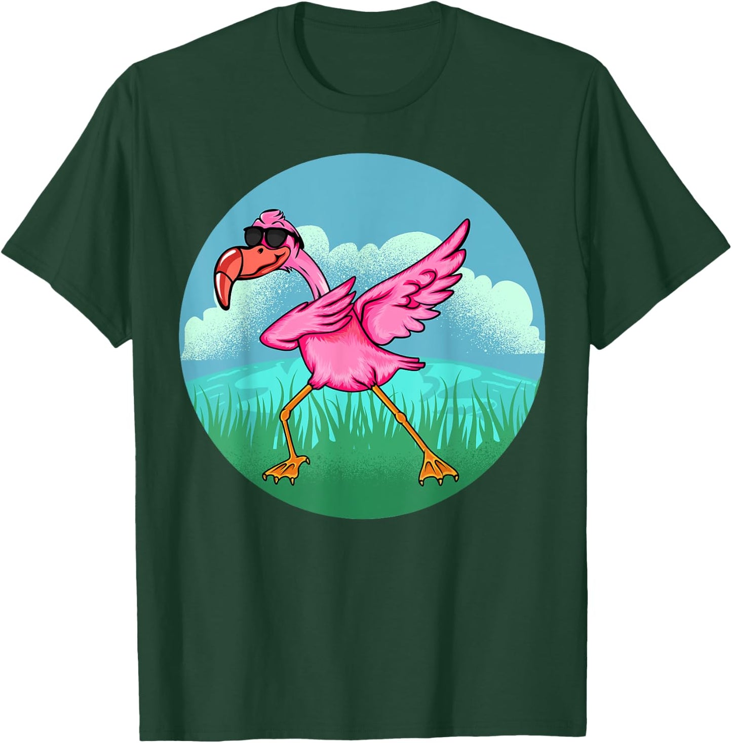 Dabbing Flamingo Wearing Sunglass - Dab Dance Flamingo Lover T-Shirt - T-Shirt | Forest